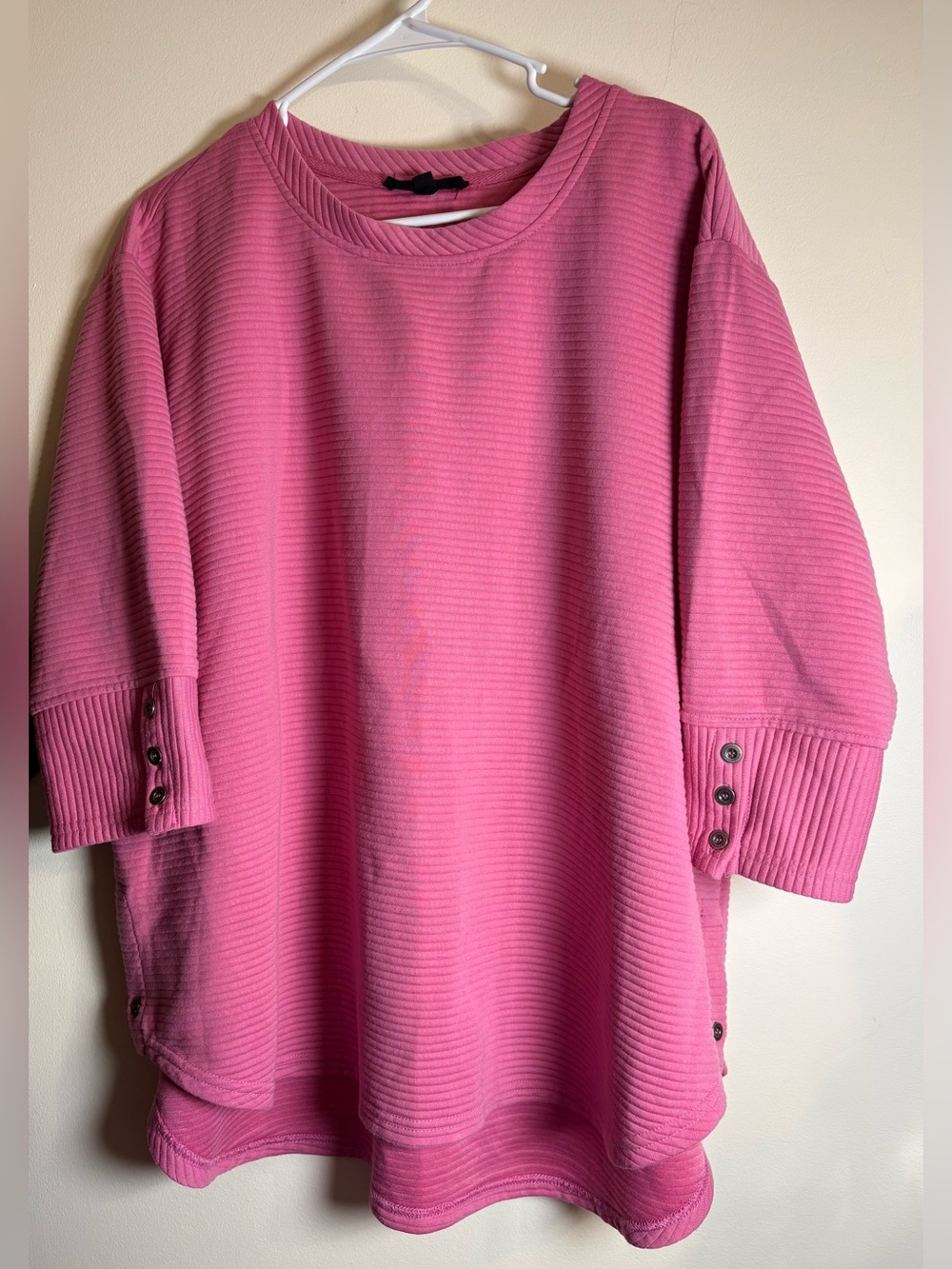 Jane and Delancey Pink Ribbed Boatneck Sweater with Button Cuffs
